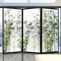 Window Privacy Glass Frosting Film Bamboo Pattern Anti UV Glass Window Stickers PVC Glue-Free Static Glass Door Decorative Film