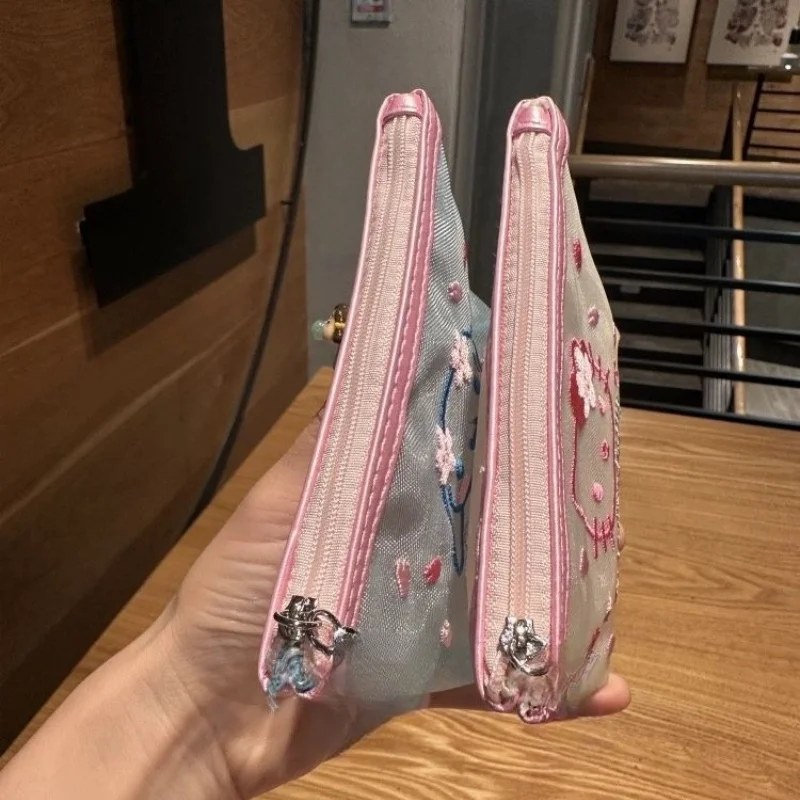 Sanrio Hello Kitty Cinnamoroll My Melody Cartoon Transparent Mesh Embroidery Makeup Bag Car Key Data Cable Storage Bestie Gift