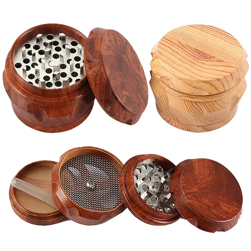 4-Layer Resin Wooden Tobacco Grinder 40mm Drum Type Herb Grinder Magnetic Lid Metal Filter Manual Smoke Crusher Smoking Tools