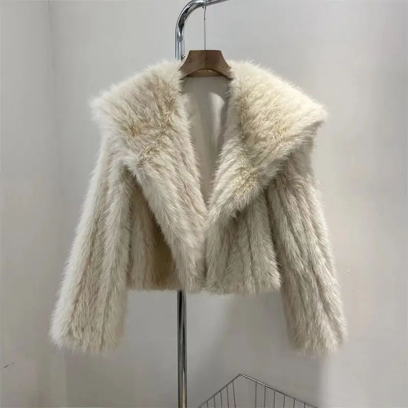 2024 Winter Faux Fox Fur Large Polo Collar New Fur Coat Women Short Jacket