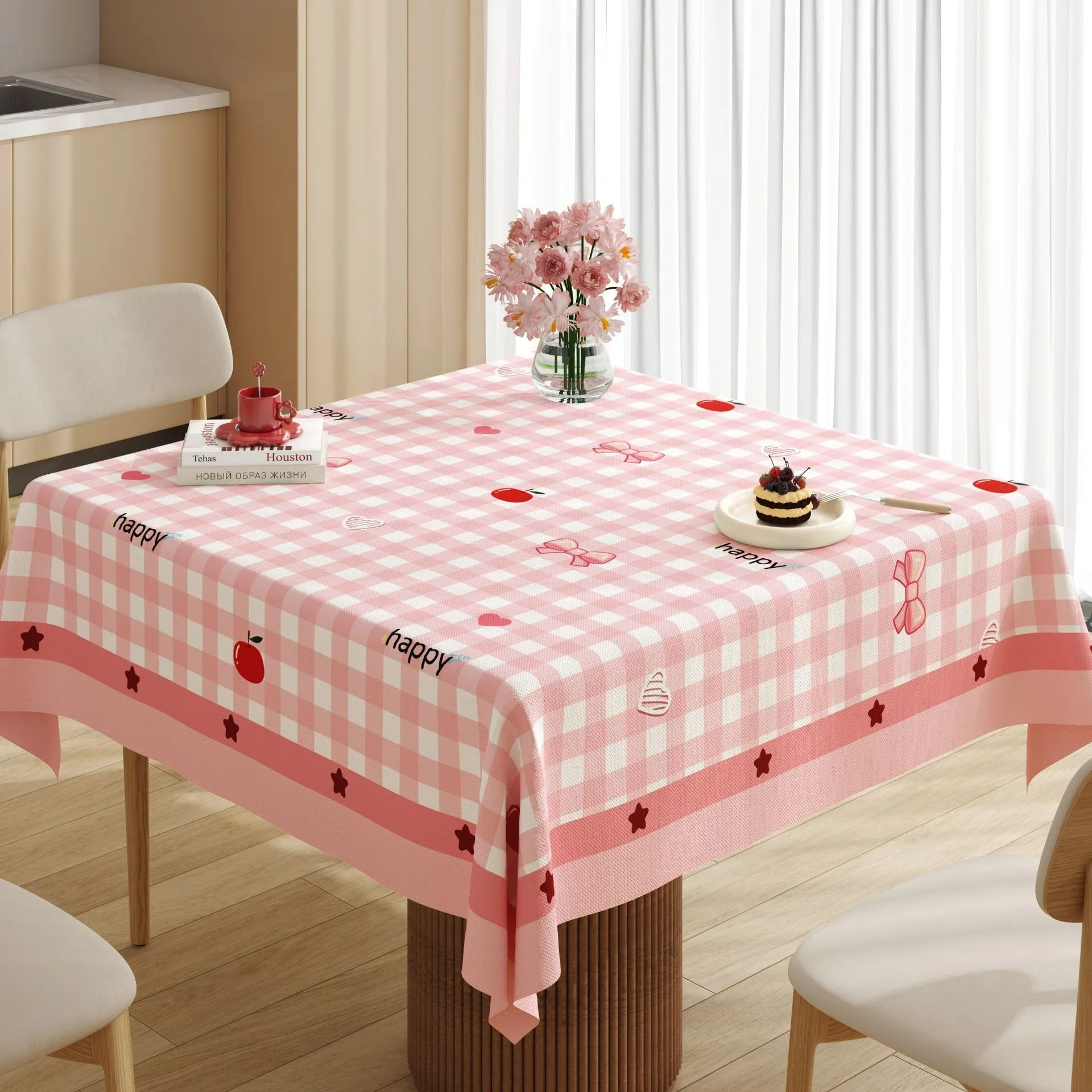 

Pink Plaid Tablecloth Kawaii Gingham Table Cover Waterproof Oil-proof Dust-proof Desk Cloth for Kitchen Dining Room Home Decor