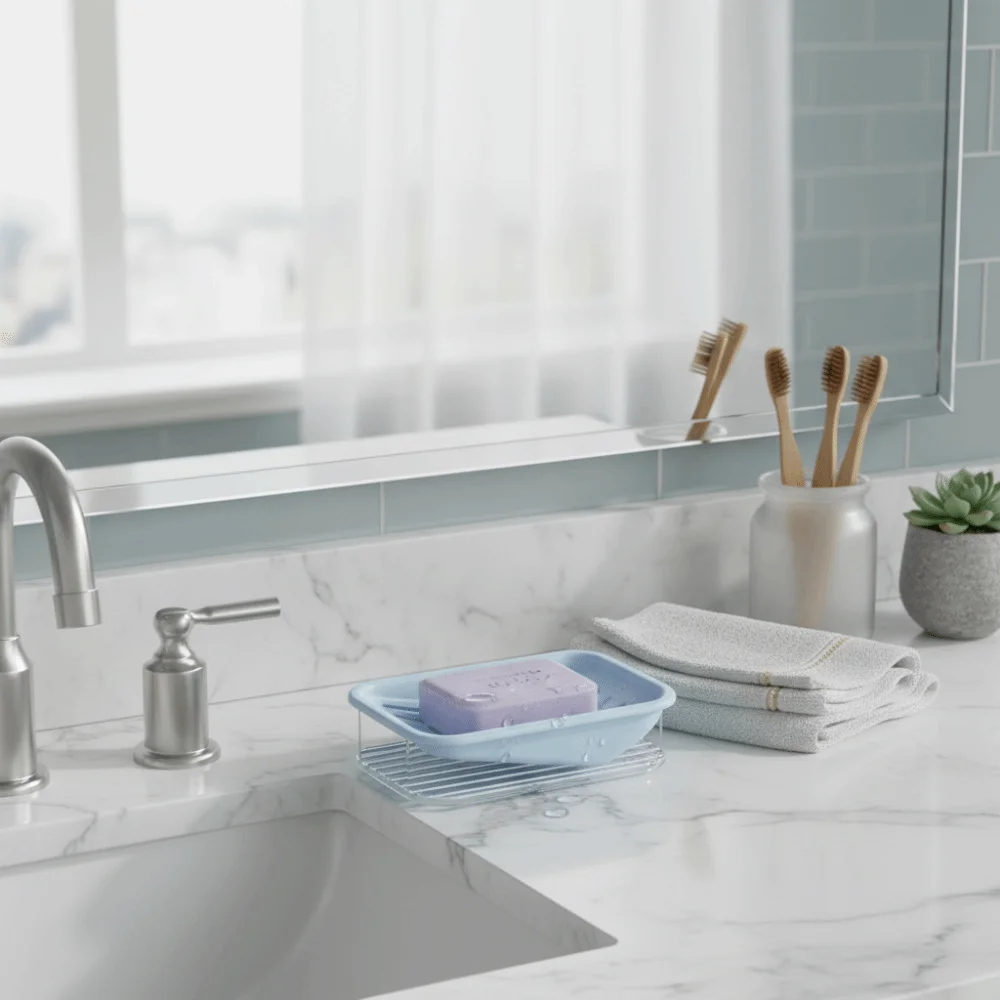 Conveniente caja de jabón de doble capa, drenaje inclinado, caja de jabón impermeable, soporte de almacenamiento de jabón grueso de plástico, cuarto de lavado