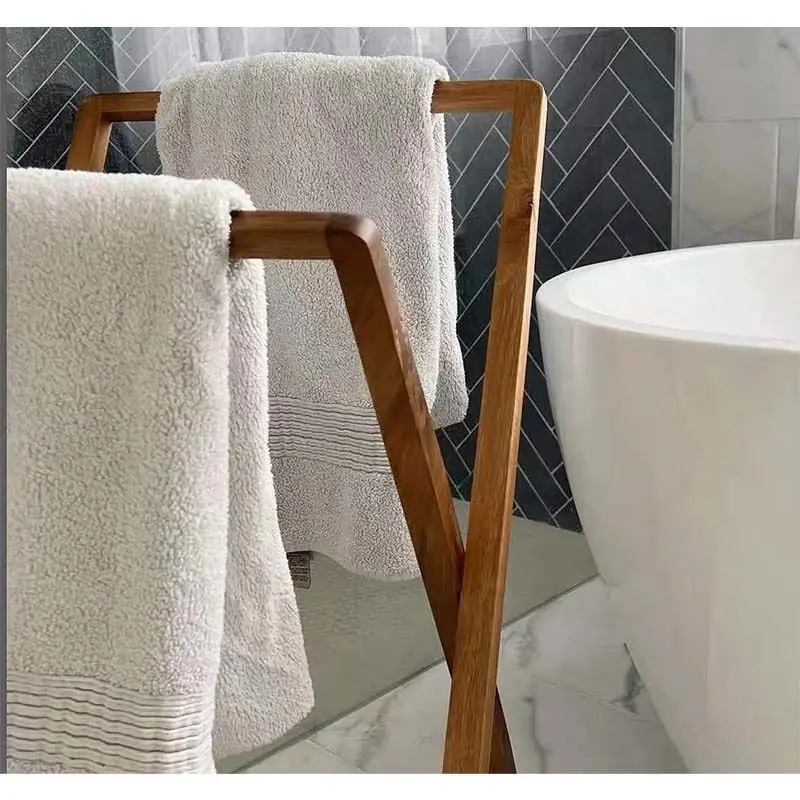 Porte-serviettes de salle de bain en bois massif du sol au plafond, cintre de rangement pliable, style nordique de luxe léger