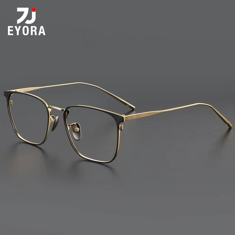 

EYORA Retro Business Reading Glasses for Men Square Metal Anti Blue Light Photochromic Glasses Optical Lenses with Prescription