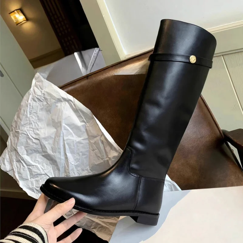 

Knight Boots Women's High-Top Chunky Heel Velvet Surface Small Gold Bule Boots Korean Sle Winter Warm oes