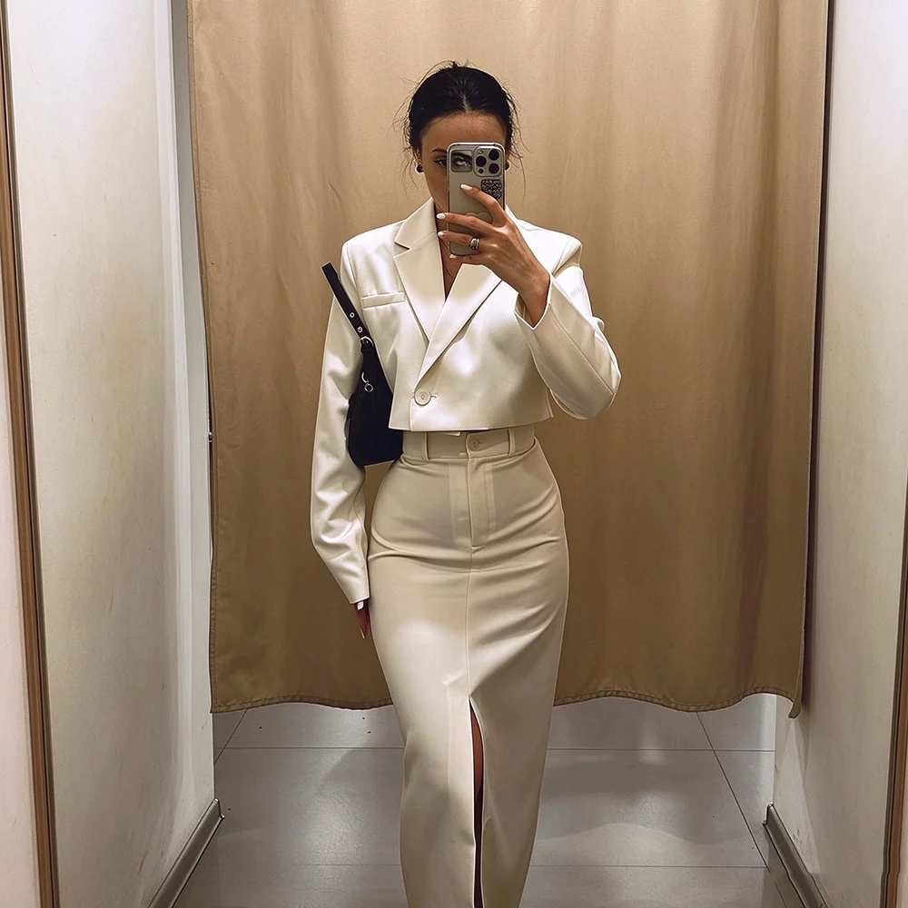Elegant Formal White Women's Suits Short Blazer Fashion One-Button 2 Piece Set Jacket With Dress Prom Party Female Clothing 2026