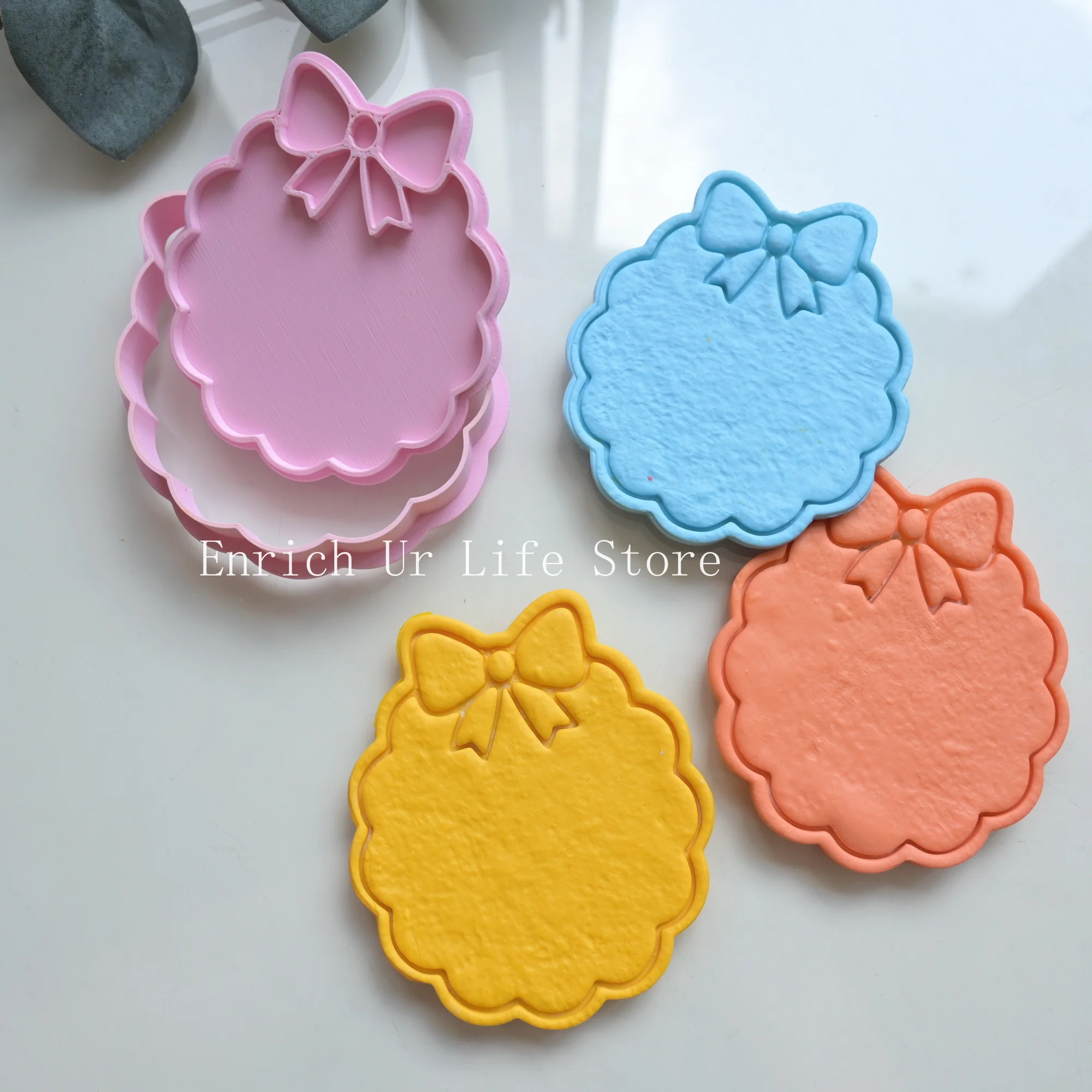 Vintage Plaque Frame Cookie Cutter Oval Bow Frame Biscuit Mold Wedding Blessing Frame Fondant Biscuit Mold Cake Decoration Tool
