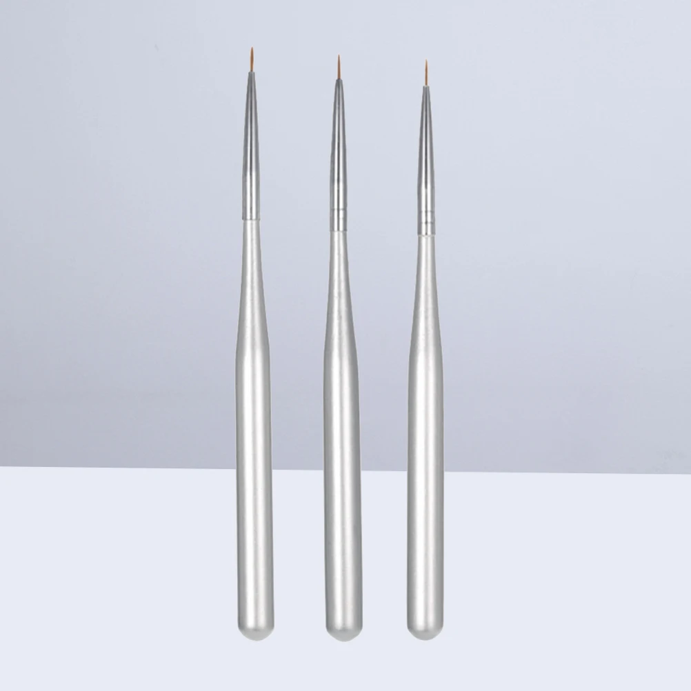 

3pcs Nail Art Brush Pen 8Mm 6Mm 5.5Mm Fine Liner For Nail Painting Uv Gel Polish Acrylic Detailing Manicure Tools Silver