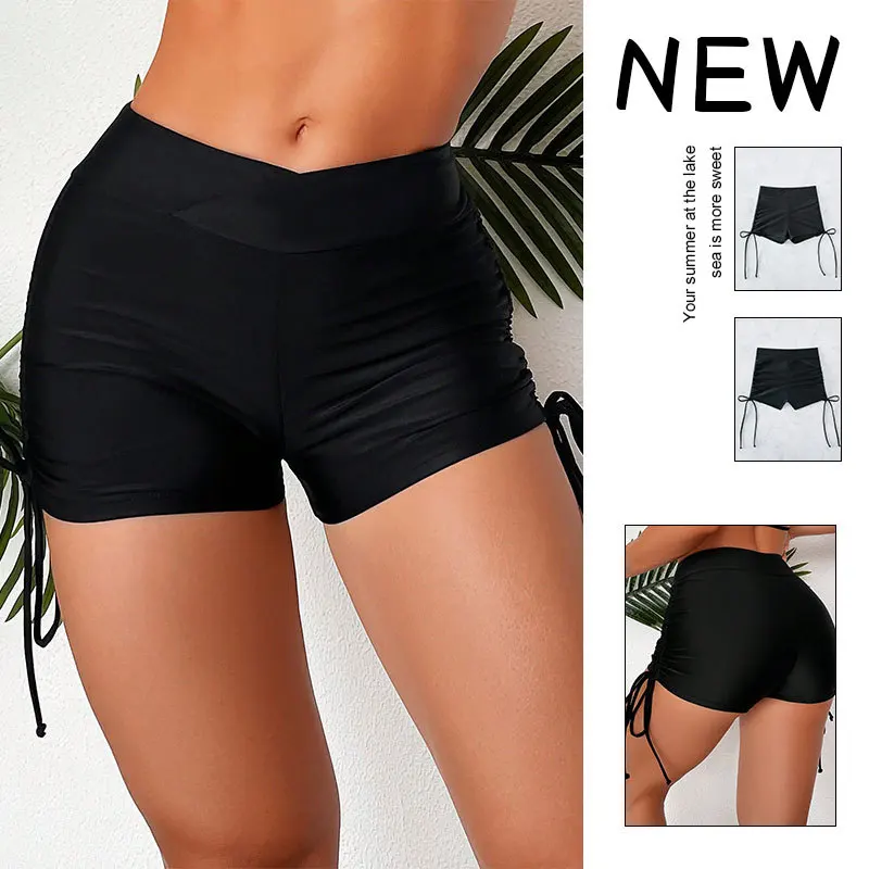 

2023 Summer Swimsuit Flat Angle Drawstring Lace Up Swimsuit Women's Beach Bikinis Swimwear New Women's Swimming Shorts Sexy