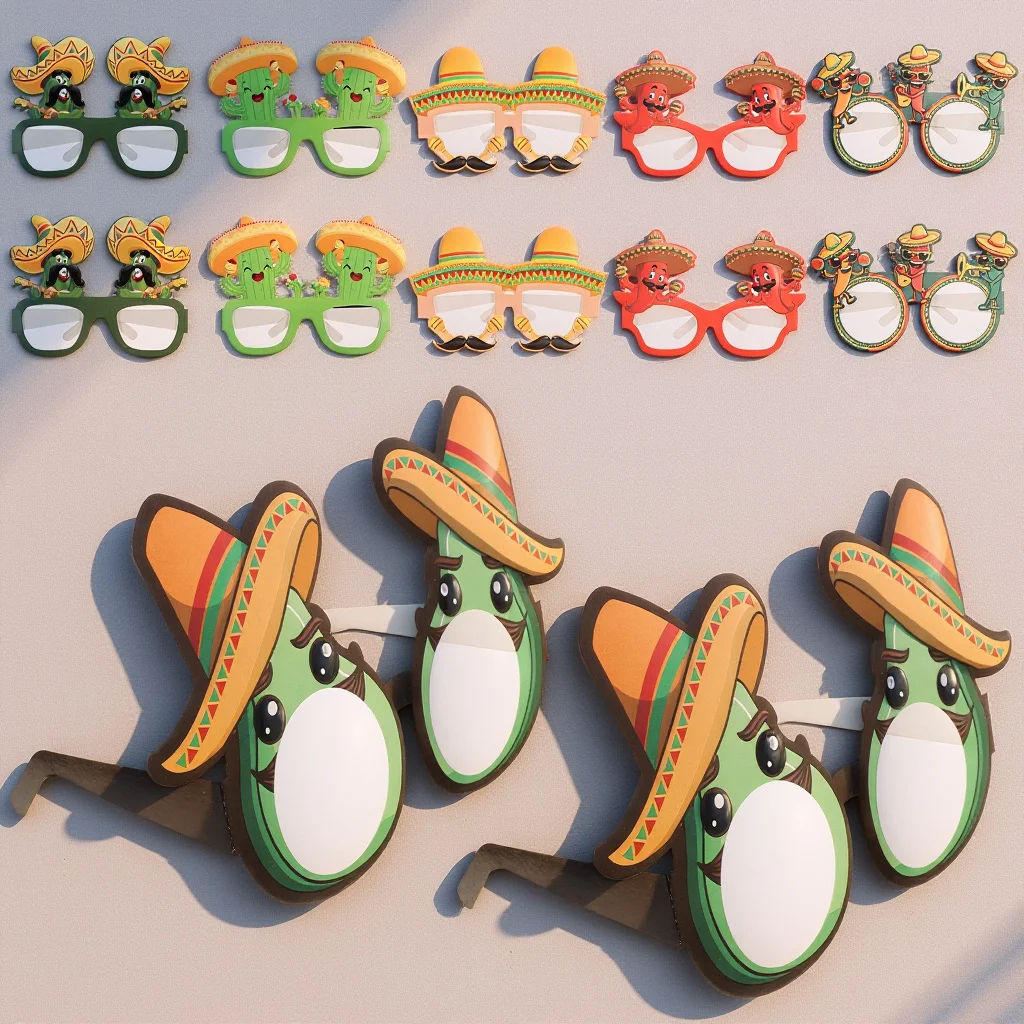 12 قطعة من النظارات الورقية المكسيكية، نظارات حفلات العيد، إطارات مضحكة، ملحقات كابينة الصور، زجاج العيد