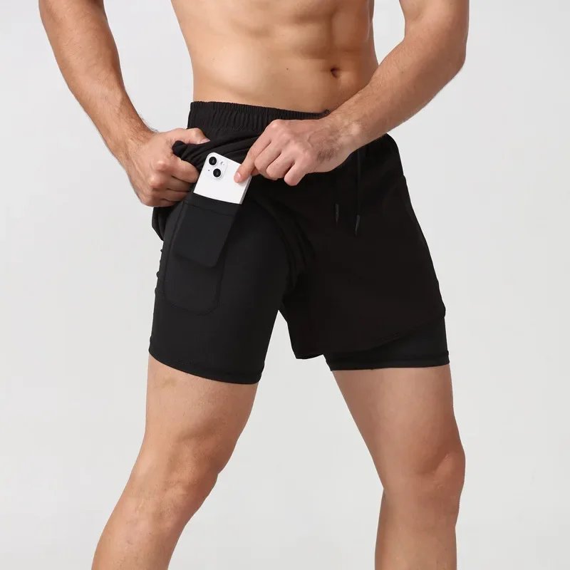 2 em 1 shorts masculinos com estampa de aranha, respirável, secagem rápida, atlético, para academia, treino, corrida, verão