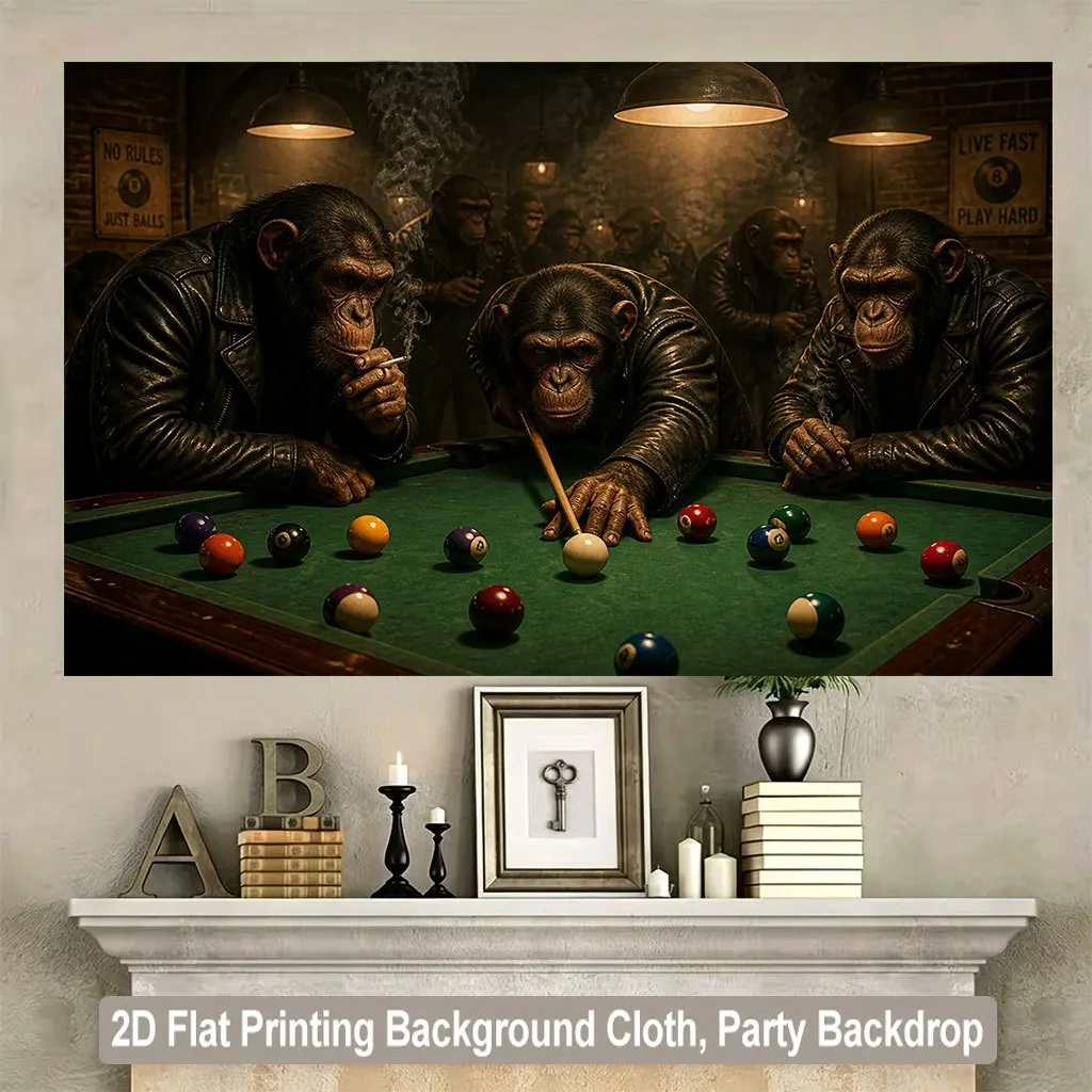 Cool Chimpanzee Playing Pool Tapestry, Funny Monkey Billiards Game Wall Hanging, Retro Bar Man Cave Bedroom Decor Art