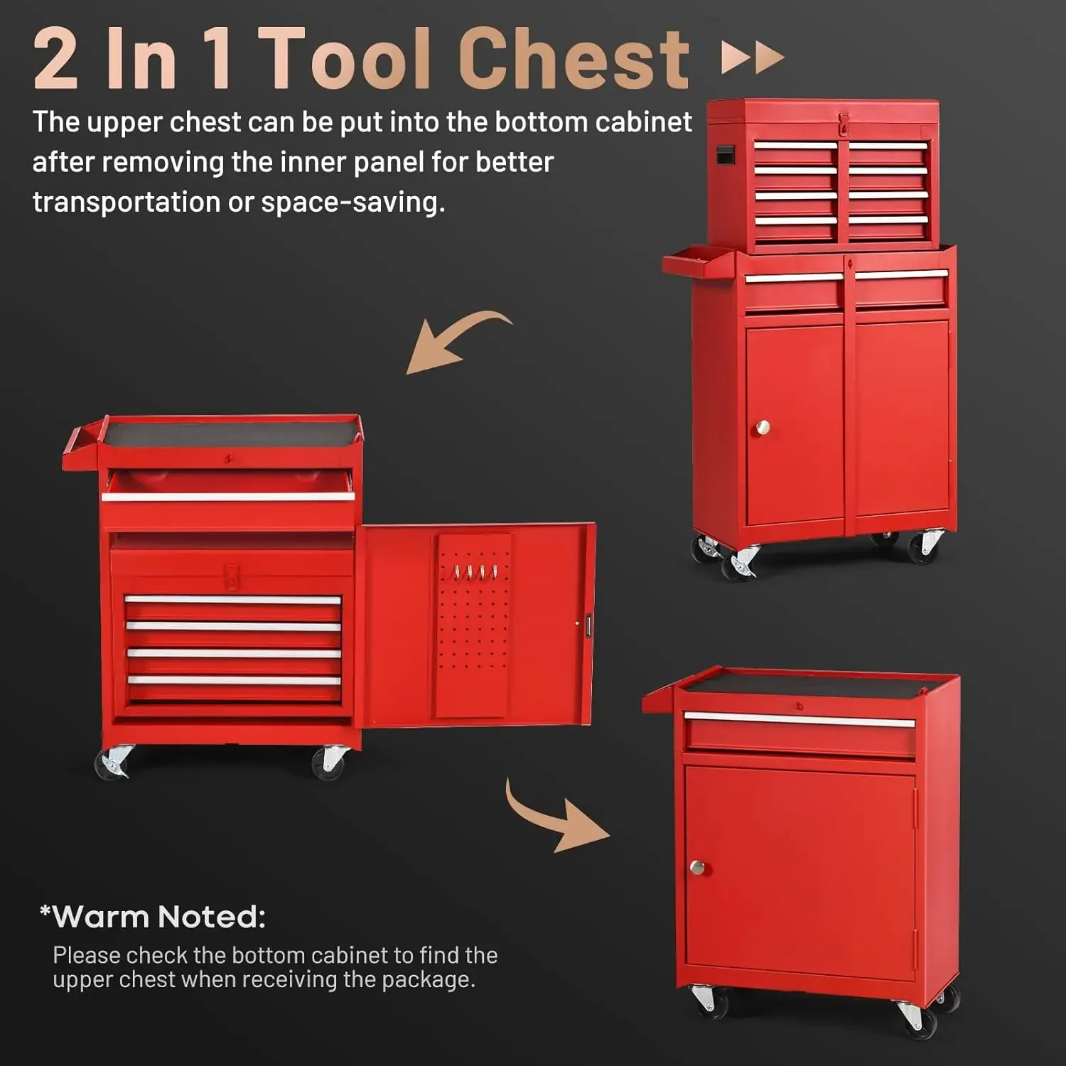 Rolling Tool Chest On Wheels - Upgrade Material for Heavy Duty Lockable Tool-Box & Removable Cabinet - for Garage