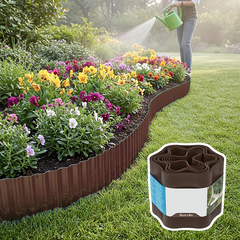 1pc Brown Plastic Garden Fence – Field Isolation Divider Strip, Lawn Edge Border Suitable for Flower Beds & Plants