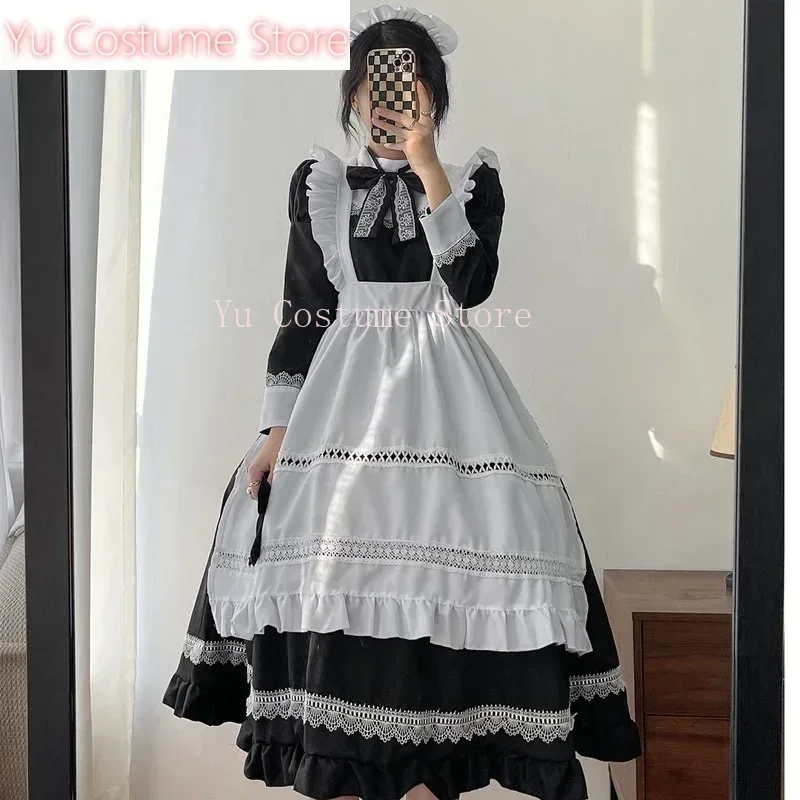 

PlusSize Lolita Dress Anime Cosplay School Girl Maid Uniform Goth Lolita Black White Medieval Dress Long Sleeve Apron Outfit2025