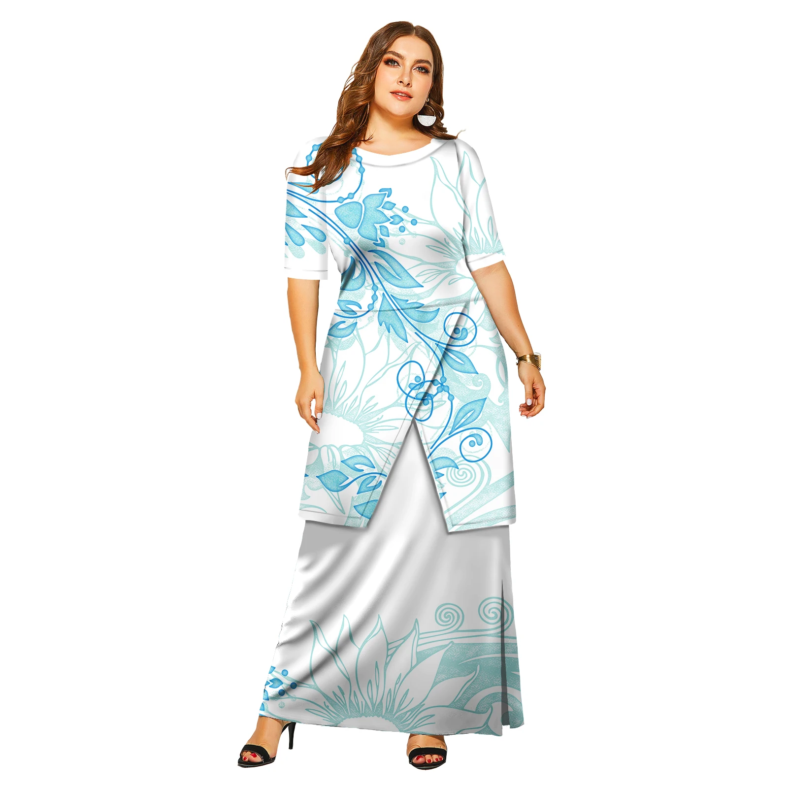 Robe longue élégante à manches florales pour femmes, nouvelle mode, île du Pacifique, vêtements de plage hawaïens, robes Puletasi