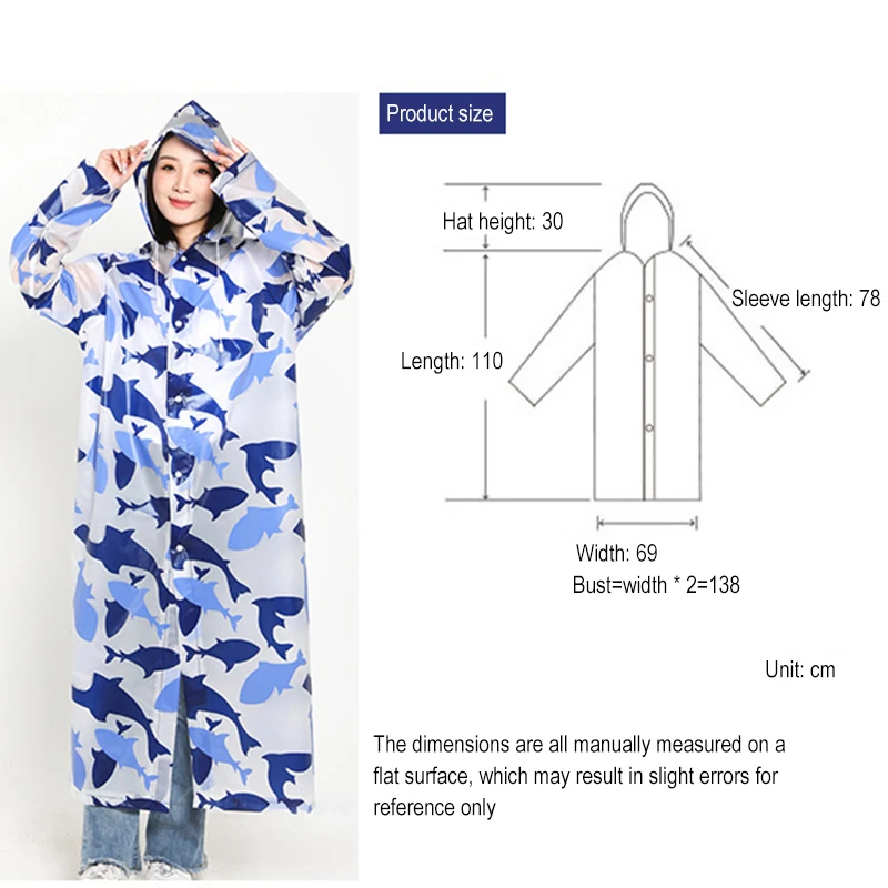 Raincoat Rain Poncho for Adult Women Men Reusable Waterproof Rain Coat Jacket with Hood and Sleeve Printed Summer Rain Gear