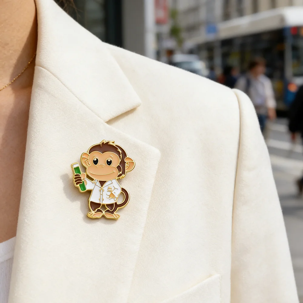 Hanreshe Lab Monkey Scientist Enamel Pin Science Backpack Lapel Brooch Badge Jewelry for Experiment Lovers