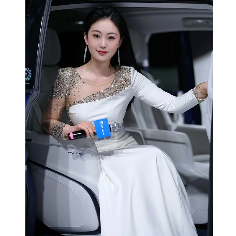 

Ele White Long Sve Вечернее платье для ведущего командного представления Халат Великолепная атмосфера Бизнес Ежегодная встреча Dr