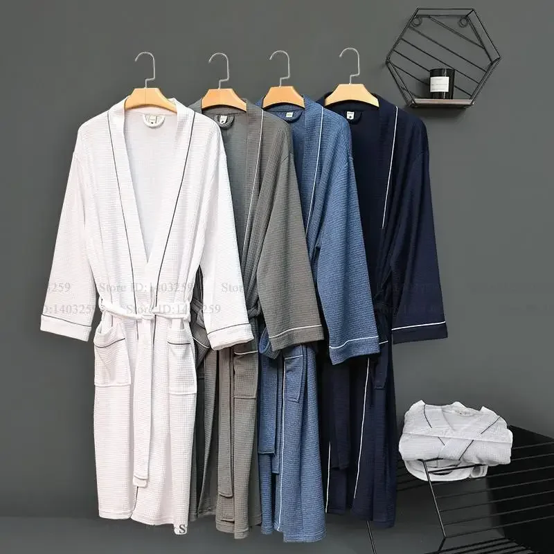 

Весенне-осенний халат для пар, хлопковый вафельный халат, кимоно, женская одежда для сна, домашнее платье, однотонная свободная повседневная одежда для отдыха, ночная рубашка