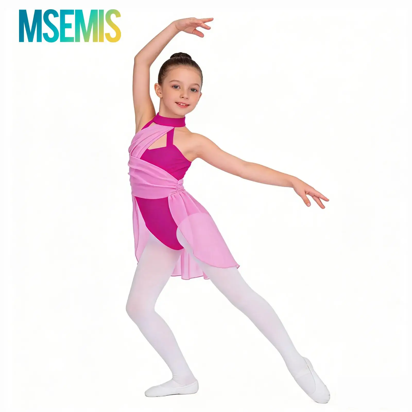 

Kids Girls Ballet Lyrical Contemporary Dancewear Ballet Dance Leotard Costume Bodice Caged Back Ruched Ballerian Tutu Dress