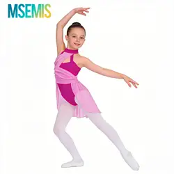 Kids Girls Ballet Lyrical Contemporary Dancewear Ballet Dance Leotard Costume Bodice Caged Back Ruched Ballerian Tutu Dress