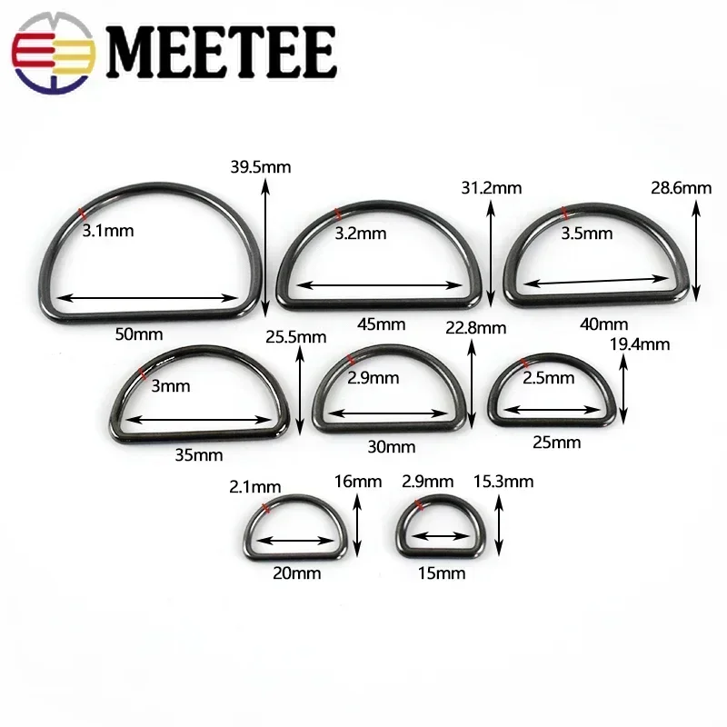 20Pcs Meetee 15-50mm D Ring Buckle for Backpack Strap Metal Clasp Bag Shoes Adjustment Buckles Webbing DIY Hardware Accessories