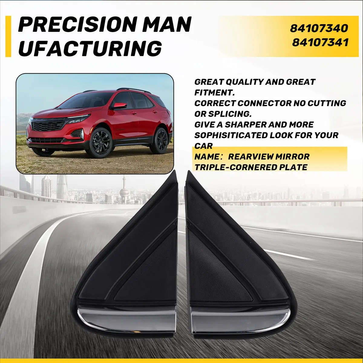 Super Sale Front Fender Rearview Mirror Triple-Cornered Plate Trim 84107340 84107341 for Chevy Explorer Equinox 2018-2023
