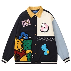 Men Hip Hop Streetwear Jackets Coats Retro Patchwork Cartoon Embroiderey Harajuku Jacket Windbreaker Oversized Jacket Zipper Up