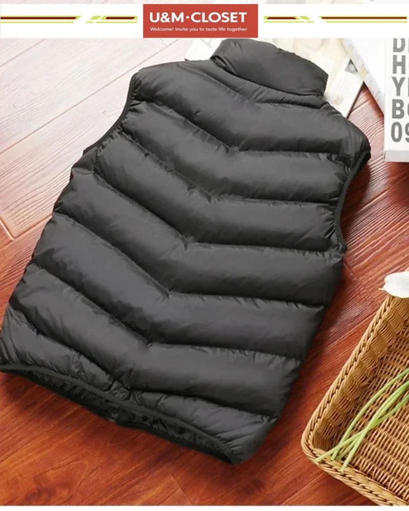 เสื้อพัฟเฟอร์แบบไม่มีแขน สีพื้น เสื้อแจ็คเก็ตขนเป็ด เสื้อกั๊กกันหนาว เสื้อกั๊ก เสื้อคลุมกันลม