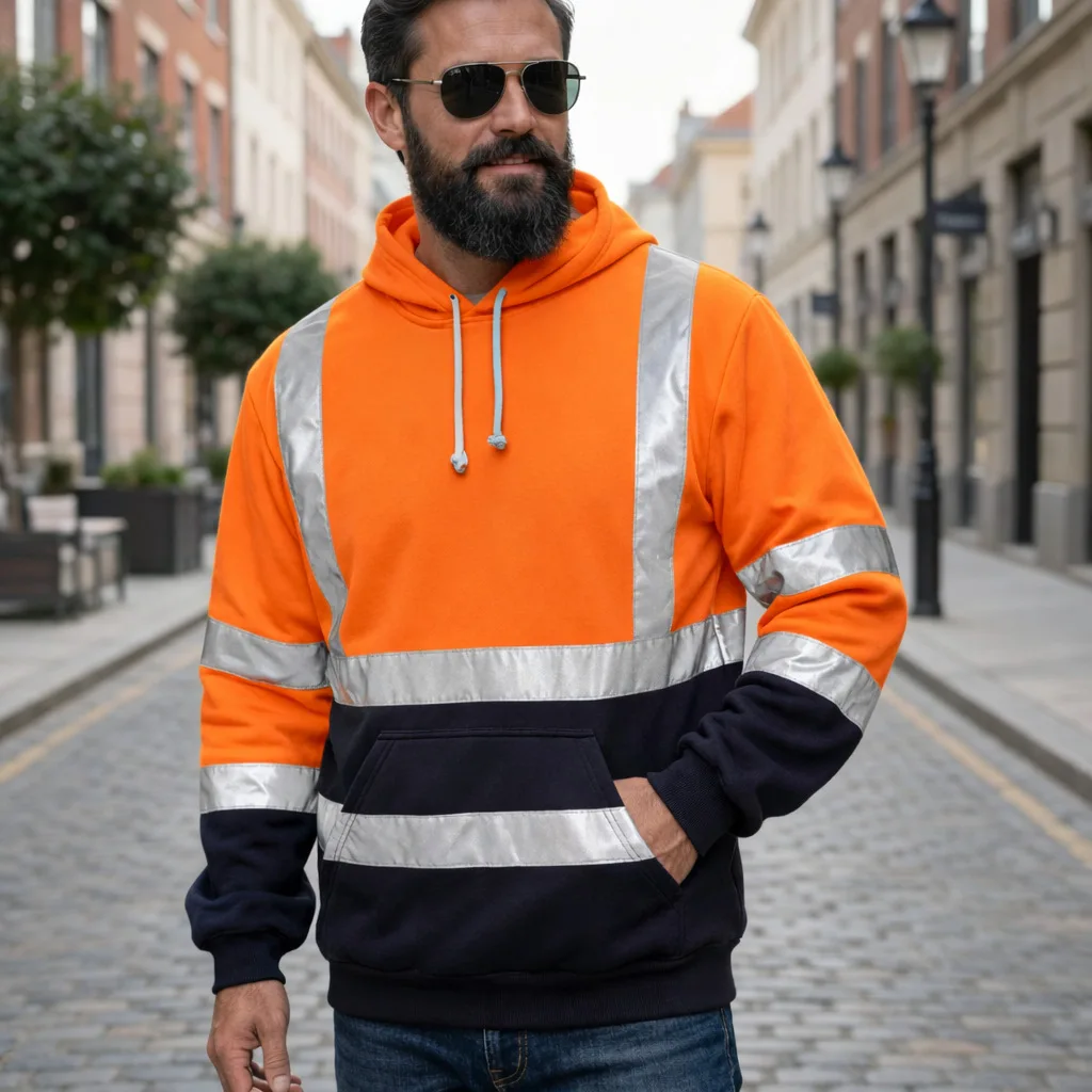 New Fashion Men's Color-coded Casual Trendy Daily Simple Basic Reflective Strip Ring Thicken Hooded Sweatshirts Male Top Coats