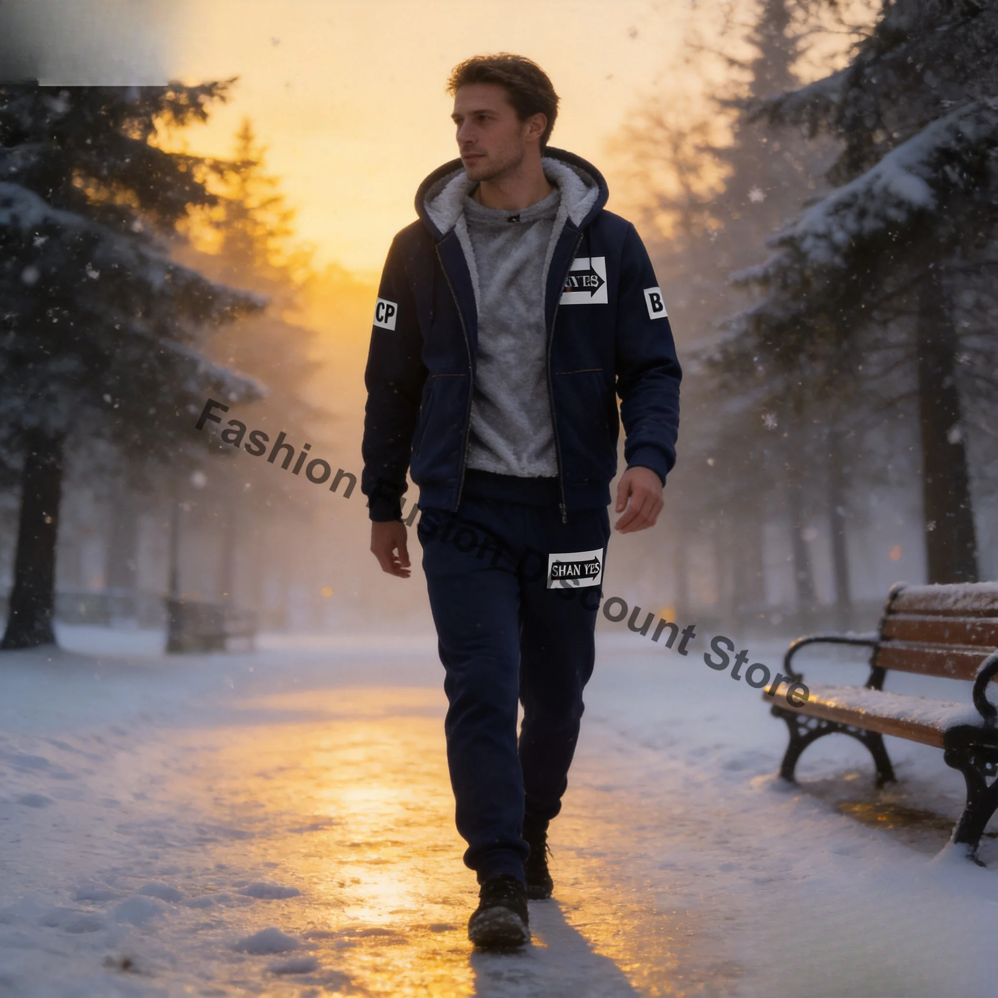 

Wolf Czuadlte New Winter Men's Sports Set Casual Pants Hooded Sweater Youth Large Plus Plush Thickened Cardigan Two Piece Set