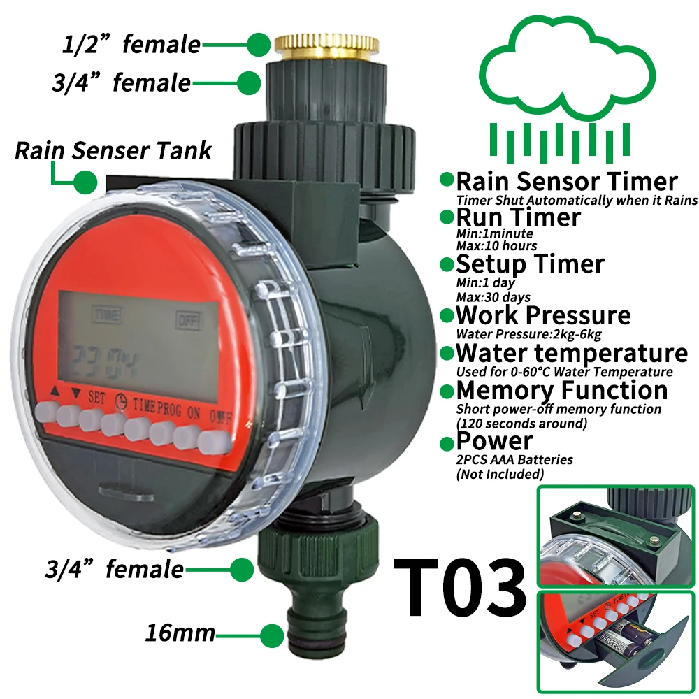 Oasis Garden Automatic Watering System Timer Rain Sensor Solar LCD Electronic Drip Irrigation Controller Greenhouse Irrigator