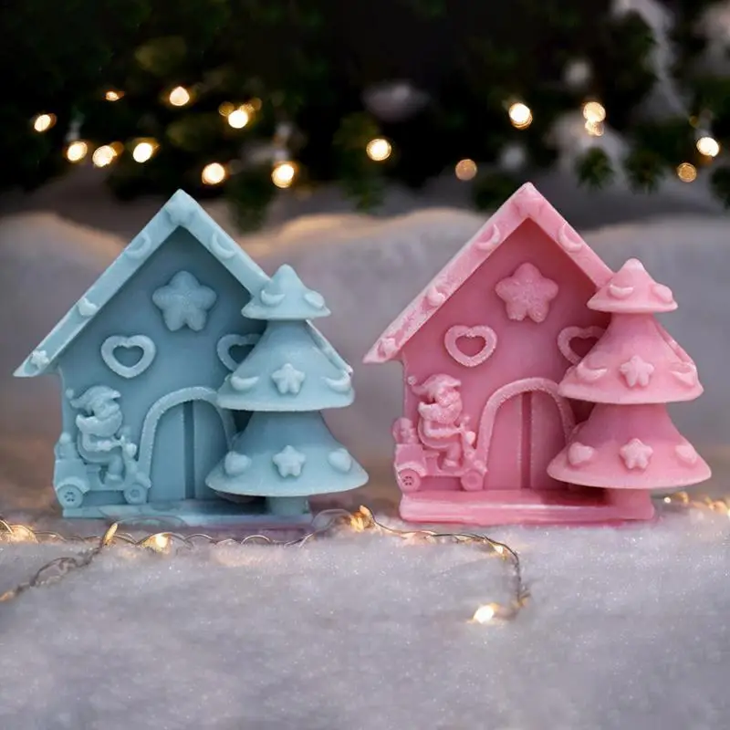 Christmas House Silicone Mold Candle Making Mould Silicone Resin Mold House Shape Silicone Mold Christmas Tree Easy Demolding