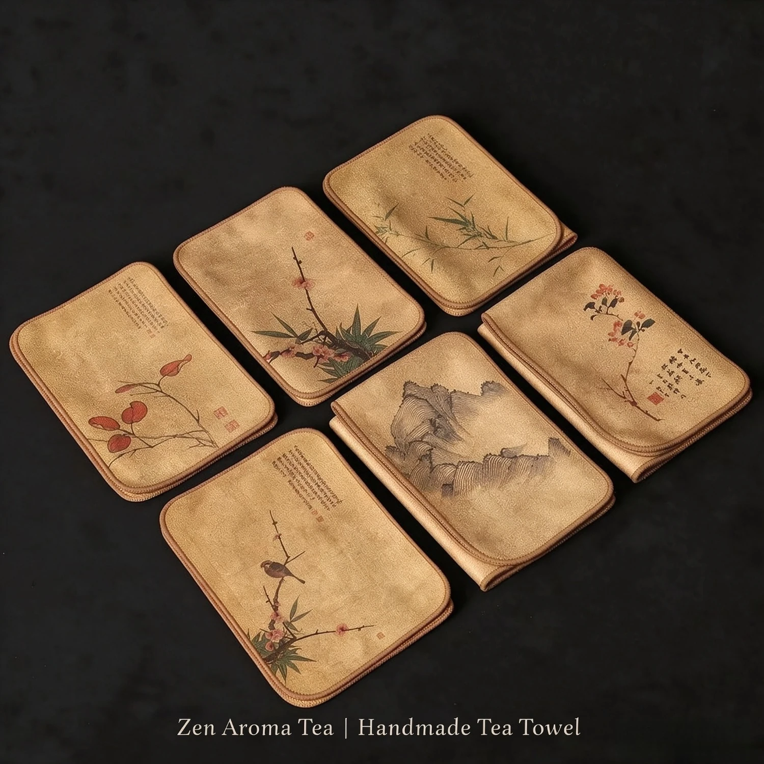 Printed Cotton Linen Zen Tea Towel Absorbent Thick Soft Kung Fu Tea Cloth Teapot Mat Kitchen Table Wiping Cleaning Cloth Premium