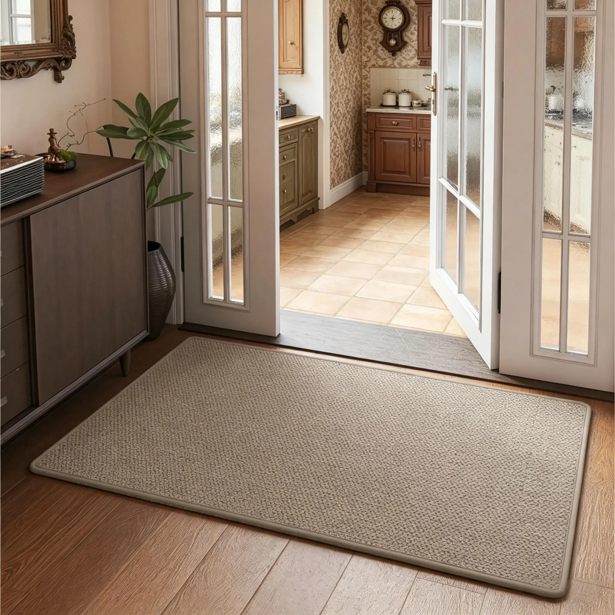 Horseshoe Velvet Woven Doormat, Absorbent Non-Slip Entrance Mat, Wear Resistant Dust Trapper for Outdoor Indoor Front Door