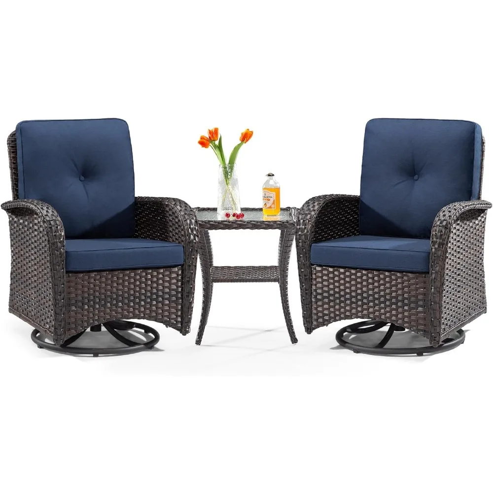 

Patio Swivel Glider Wicker Chairs - Outdoor Rocking Chairs Set of 2 with Wicker Side Table, 3 Piece Patio Furniture Sets