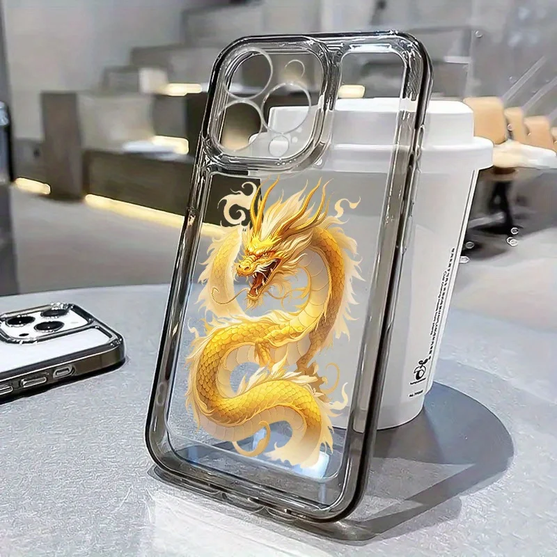 

Cartoon Golden Dragon Year Graphic Phone Case For iPhone 11 12 13 14 15 Pro Max XS X XR 7 8 Plus SE 2020 Transparent Soft Cover