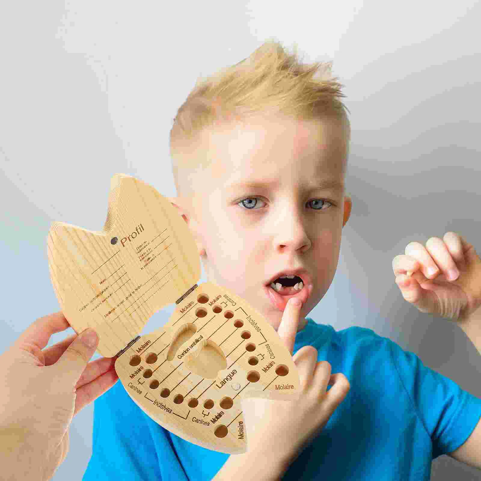 Caja de preservación de dientes de bebé para niños, almacenamiento de dientes francés, bandeja Dental, soporte, recuerdo de madera, recién nacido