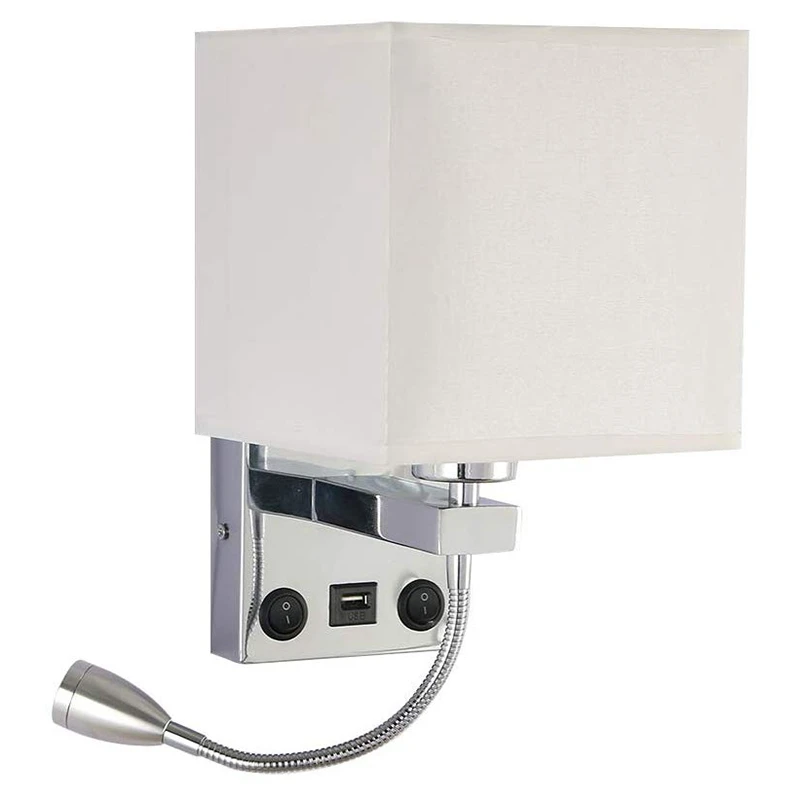 AWAH Modern LED Wall Lamp Bedside Bedroom Applique Sconce With Switch USB Interior Headboard Home Hotel Wall Lights(Without Bulb