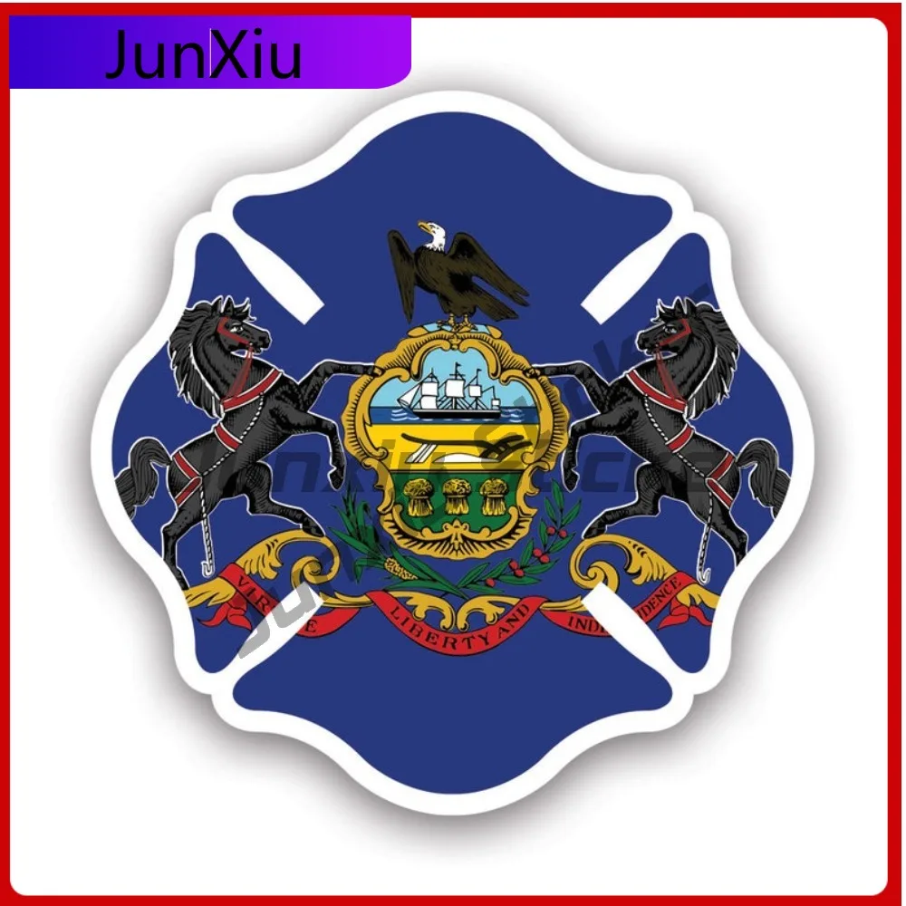 

Pennsylvania State Maltese Cross Shaped Sticker Creative Decals Fighter Dept First Responder Symbol Of Protection State Flag