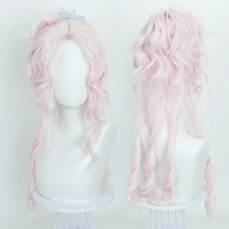 Synthetic Pink Center Part Curly Wig Wolf Girl Inspired with Cosplay Party Costume Hair for Anime Carnival