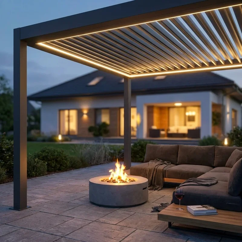 Luxury Heavy-Duty Aluminum Pergola Motorized Louvers 3-Speed Adjustable Waterproof Balcony & Terrace Outdoor Gazebo