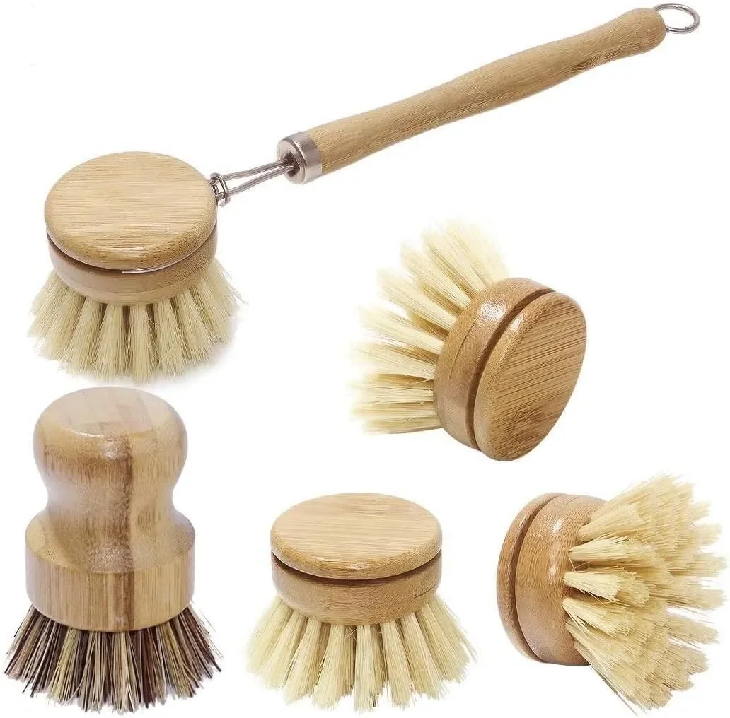 3/5/7pcsBamboo Dish Scrub Brushes, Kitchen Wooden Cleaning Scrubbers for Washing Cast Iron Pan/Pot, Natural Sisal Bristles