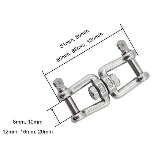 Imagen 2 del producto 2 unidades de rótulas de mandíbula a mandíbula de acero inoxidable 304, 4mm, 5mm, 6mm, 8mm, herrajes marinos