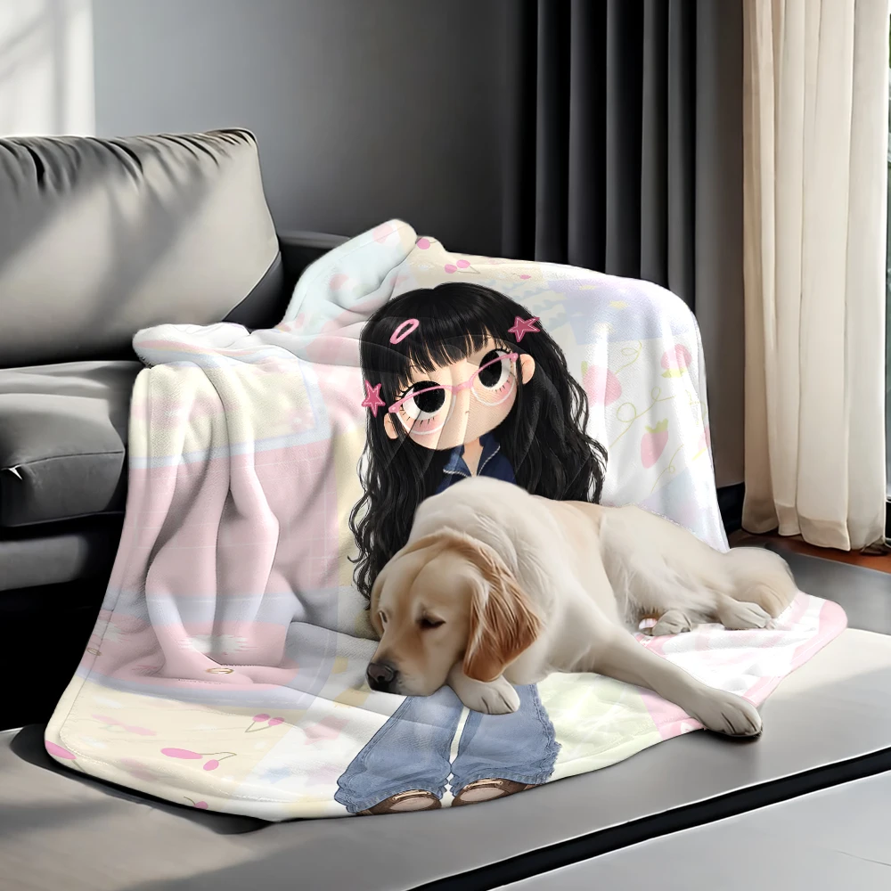 Q Version Girl Glasses Cute Cute Flannel Fleece Throw Blanket Soft Plush Bed Couch Cover Perfect Gift for Women Girls Kids
