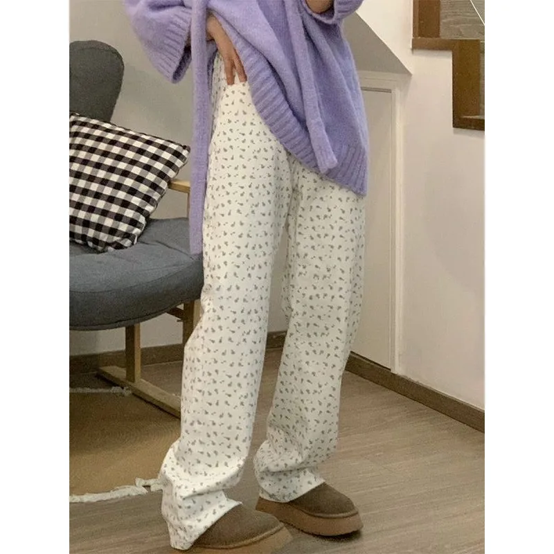 Relaxed Wearing Corduroy Sweatpants Broken Flowers Wide Legs Female Loose Bf Soft Waxy Drooping Pantalones New Trendy Trouser