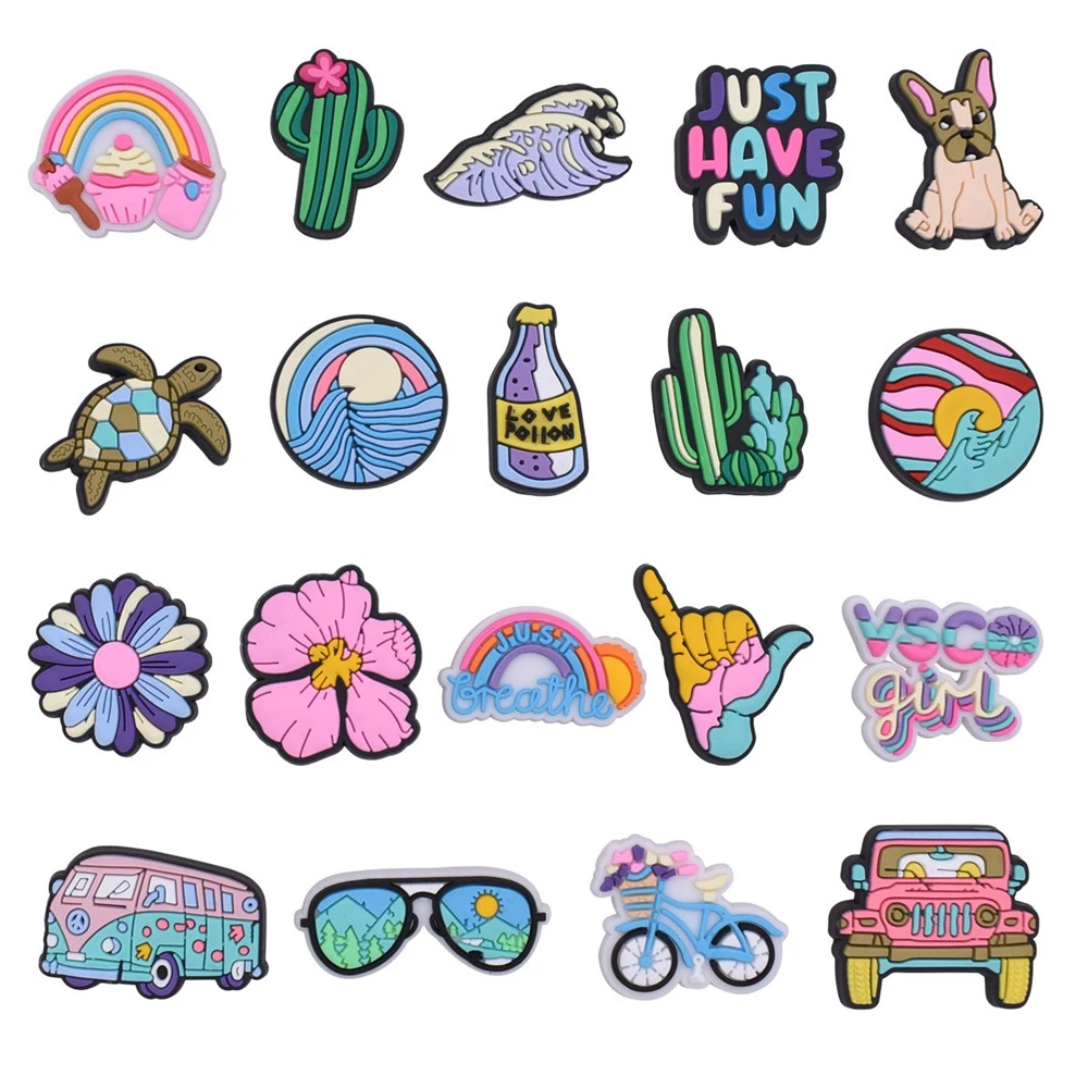 20pcs Summer Style Shoe Charms Beach Vacation Shoe Decorations Pins for Women Men Kids Sandal Clog Buckles Accessories Gifts