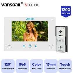 VANSOALL Video Intercoms for Apartment Hom 4-Wired 7Inch Color Monitor and IP65 Waterproof Color Night Doorbell Support Unlock