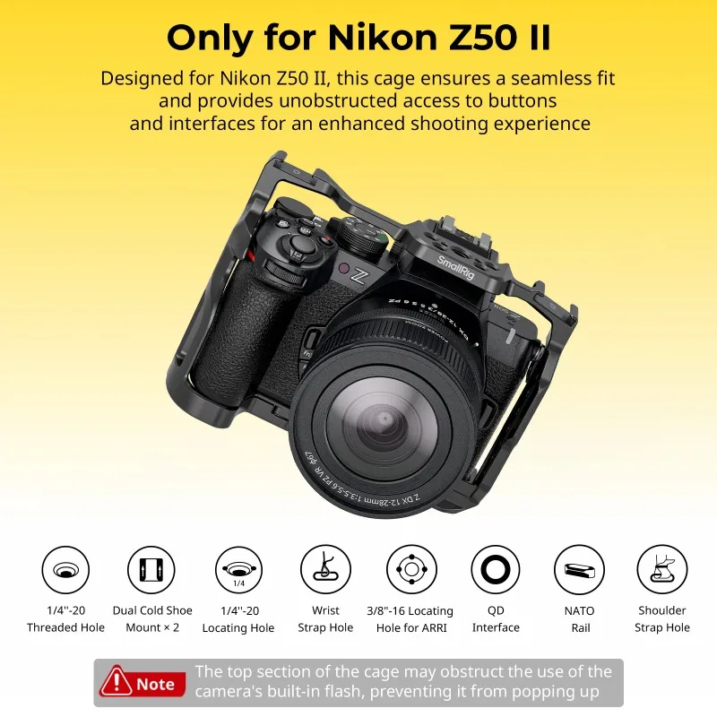 SmallRig 4980B Camera Cage Baseplate for Nikon Z50 II with Tempered Glass Screen Protector & Quick Release Plate for DJI Gimbals